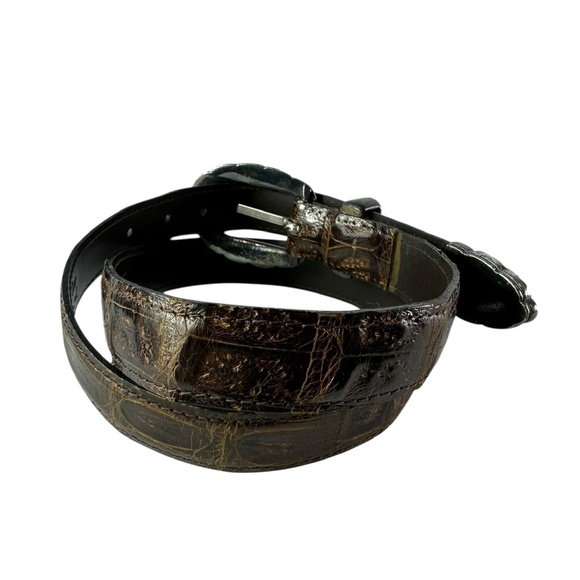 Vintage J & M Davidson Brown Genuine Crocodile Western Belt Unisex Size 26 main image 4